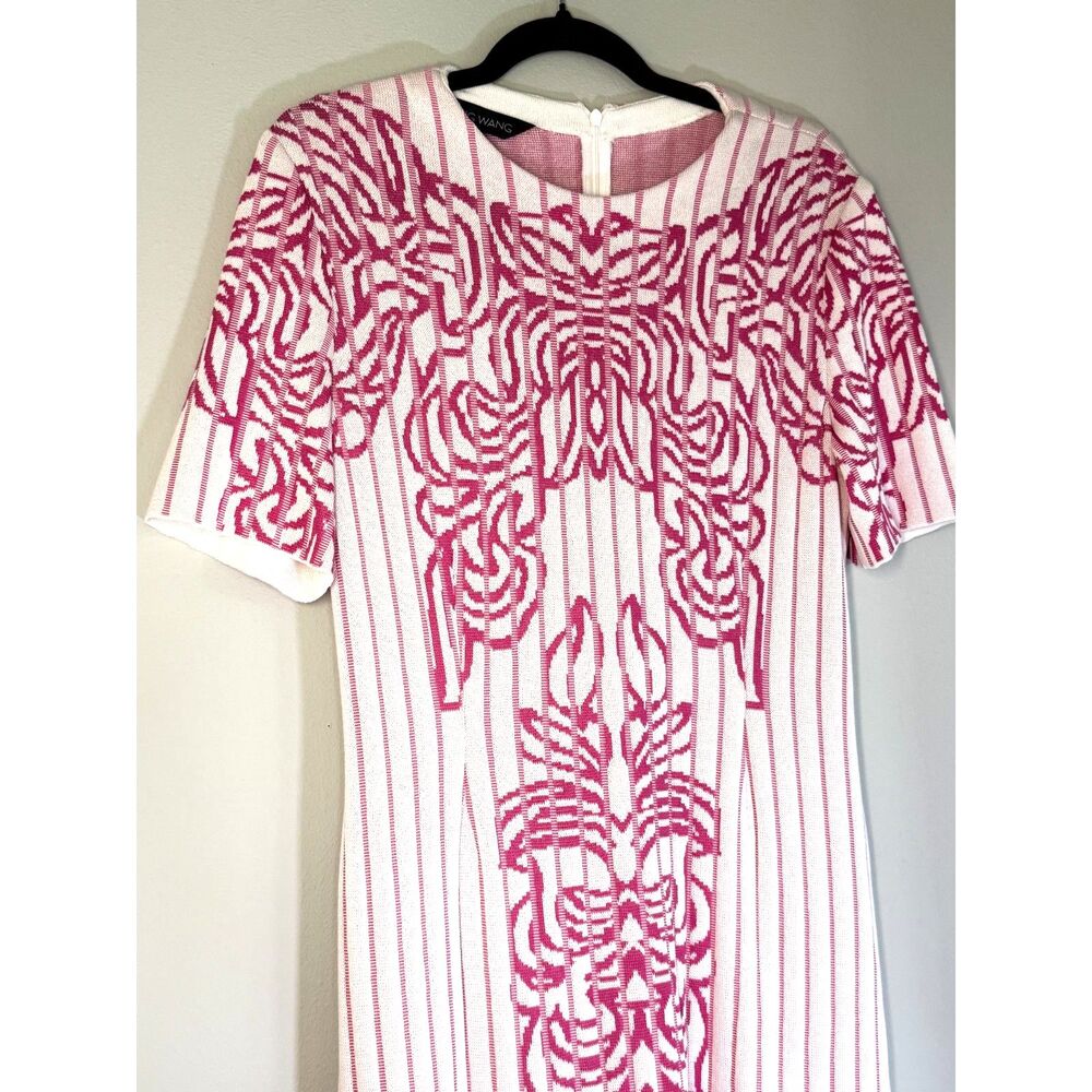 Ming Wang S Pink White Jacquard Knit Sheath Dress Small Mod Retro Corporate Core